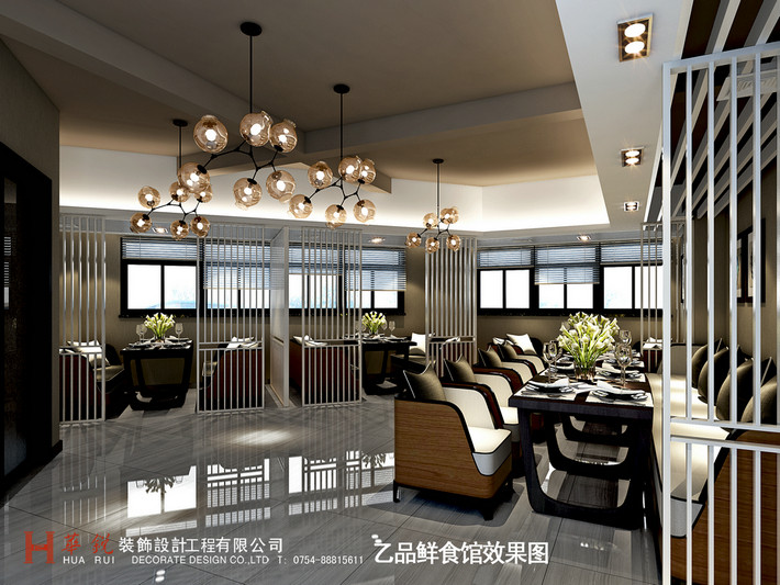 汕头龙湖嘉福大厦乙品鲜食馆现代餐厅酒楼装修设计效果图