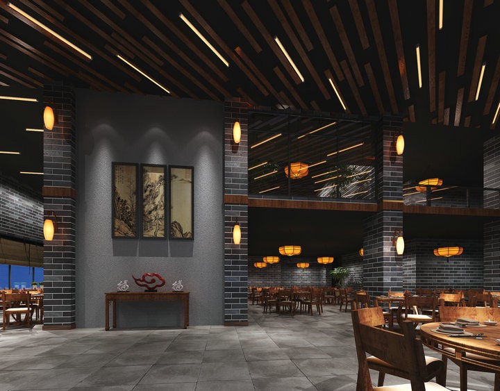 火锅店装修设计—花都500方中式餐厅酒楼装修设计效果图
