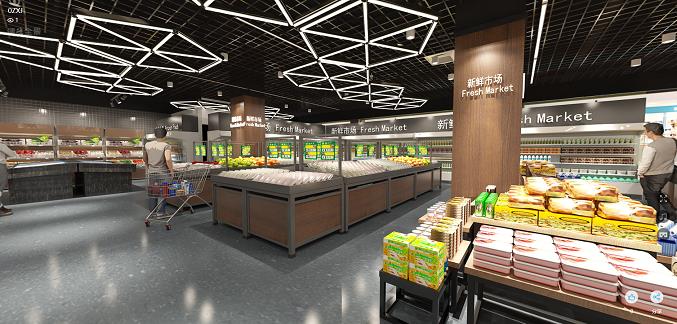 泰安生鲜超市  现代商业店铺装修设计效果图